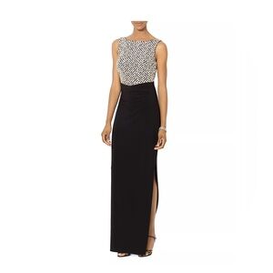 Lauren Ralph Lauren Black White Sequined Dress Maxi Holiday Special Event Womens